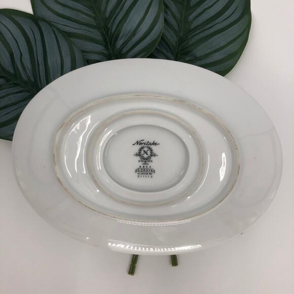 Vintage Noritake White Green Daisy Floral Soroya 6853 Gravy Boat Attached Plate - Picture 6 of 7